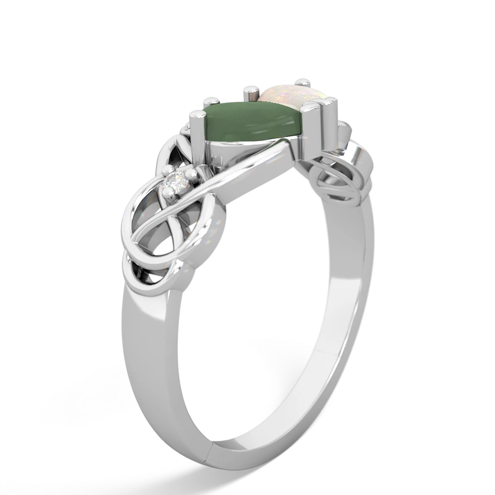 Jade 'One Heart' Celtic Knot Claddagh 14K White Gold ring R5322