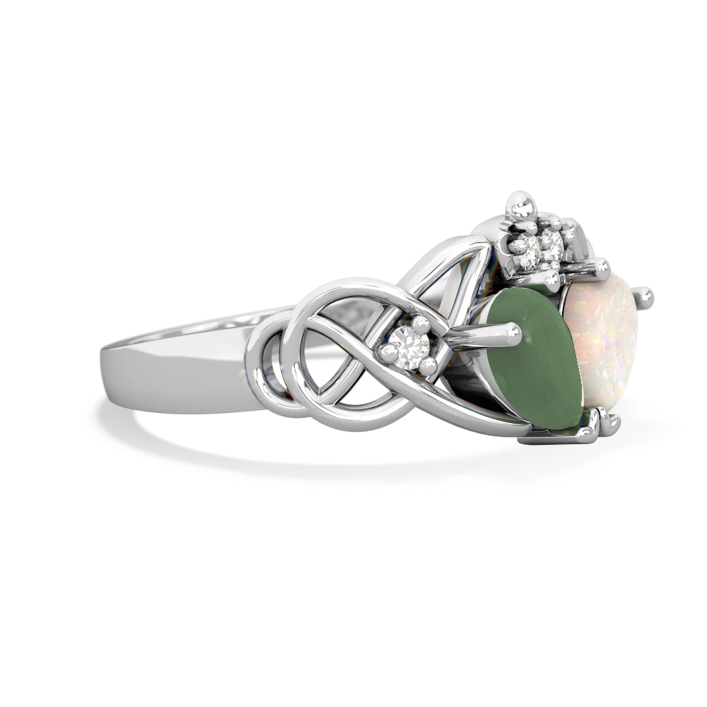 Jade 'One Heart' Celtic Knot Claddagh 14K White Gold ring R5322