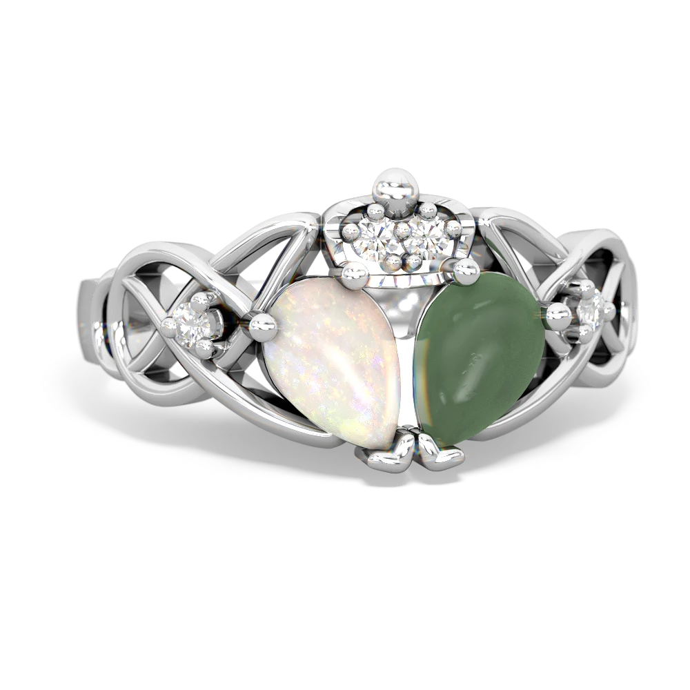 Jade 'One Heart' Celtic Knot Claddagh 14K White Gold ring R5322