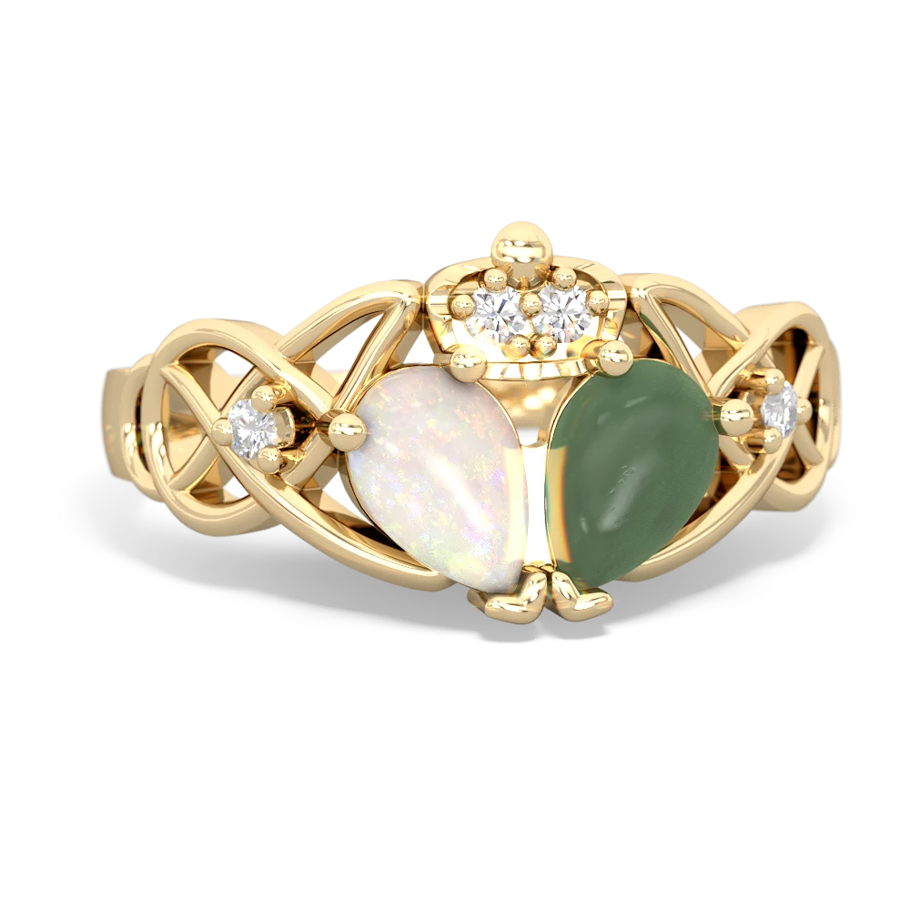 Jade 'One Heart' Celtic Knot Claddagh 14K Yellow Gold ring R5322