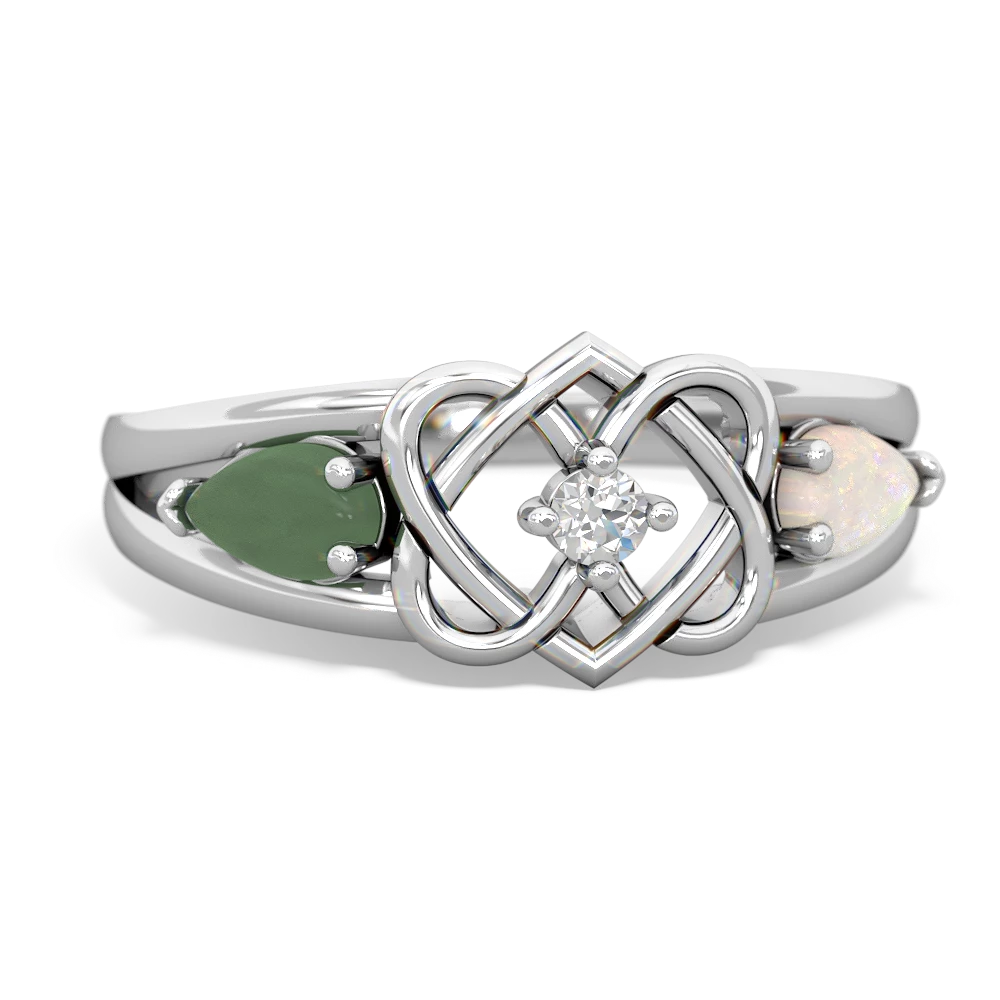 Jade Hearts Intertwined 14K White Gold ring R5880