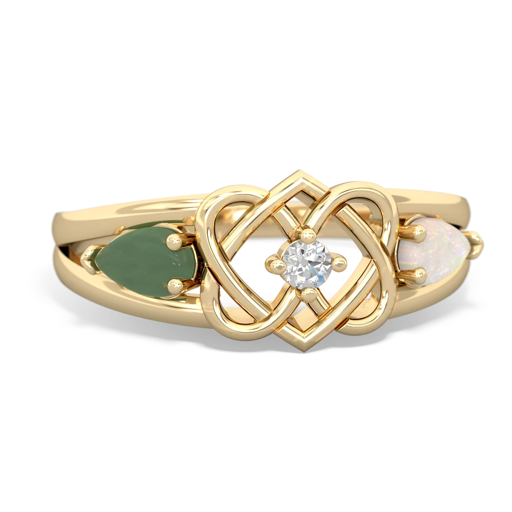 Jade Hearts Intertwined 14K Yellow Gold ring R5880