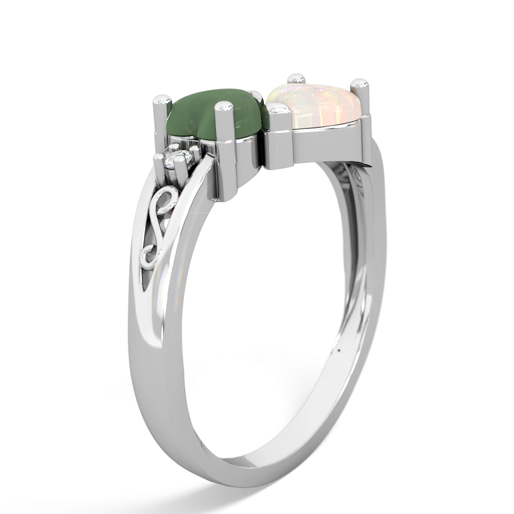 Jade Snuggling Hearts 14K White Gold ring R2178