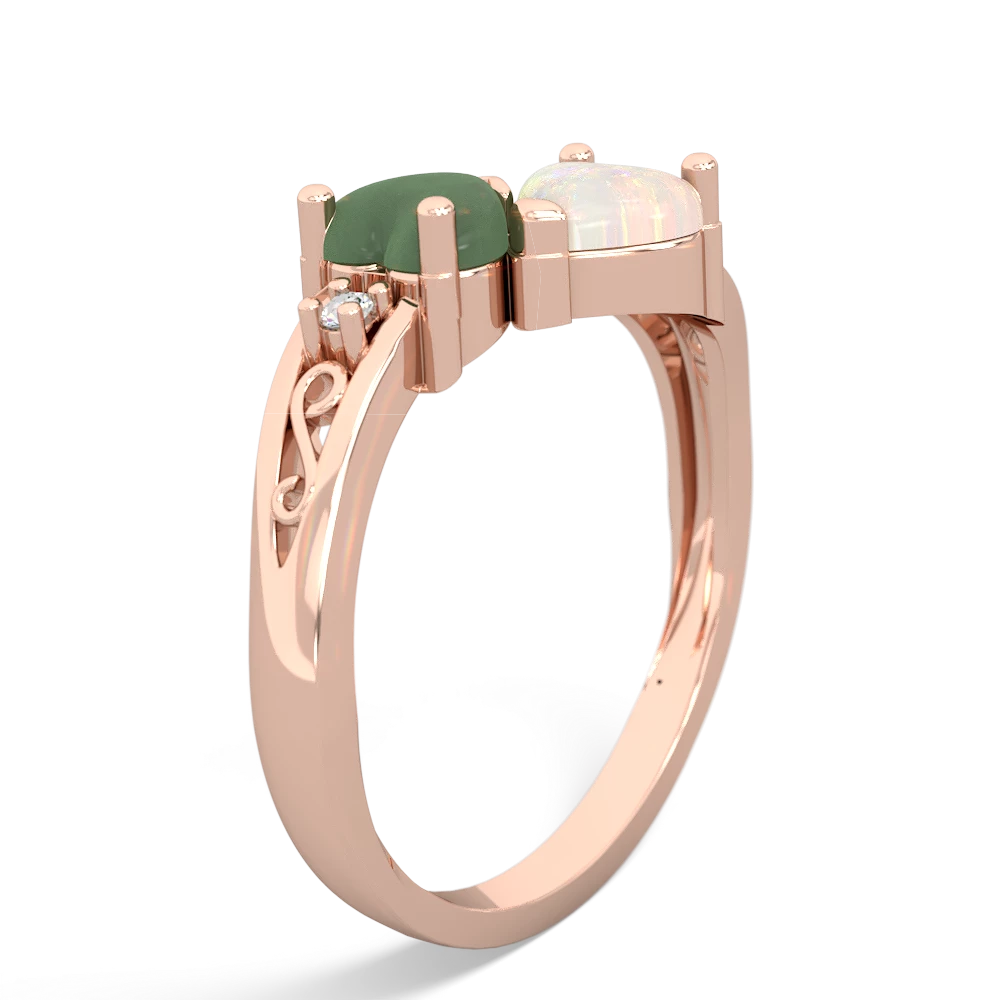 Jade Snuggling Hearts 14K Rose Gold ring R2178