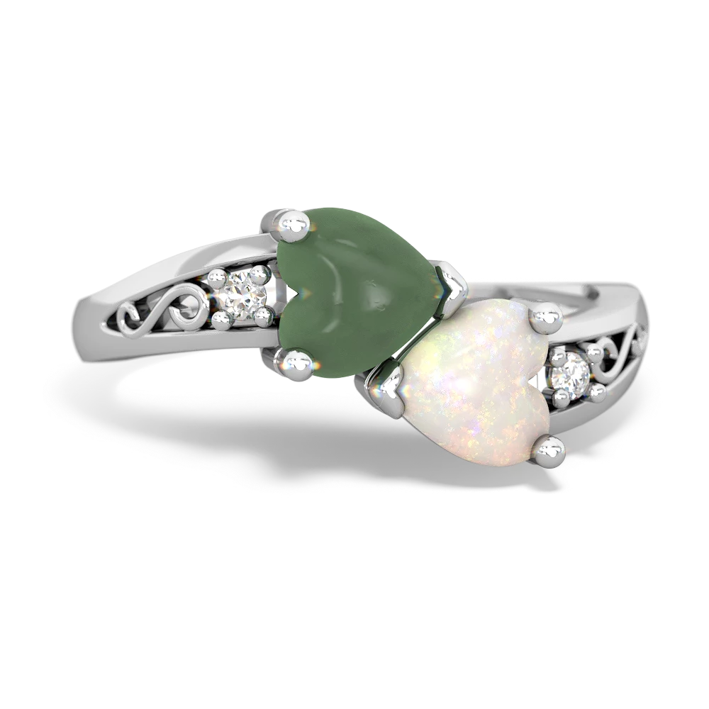 Jade Snuggling Hearts 14K White Gold ring R2178