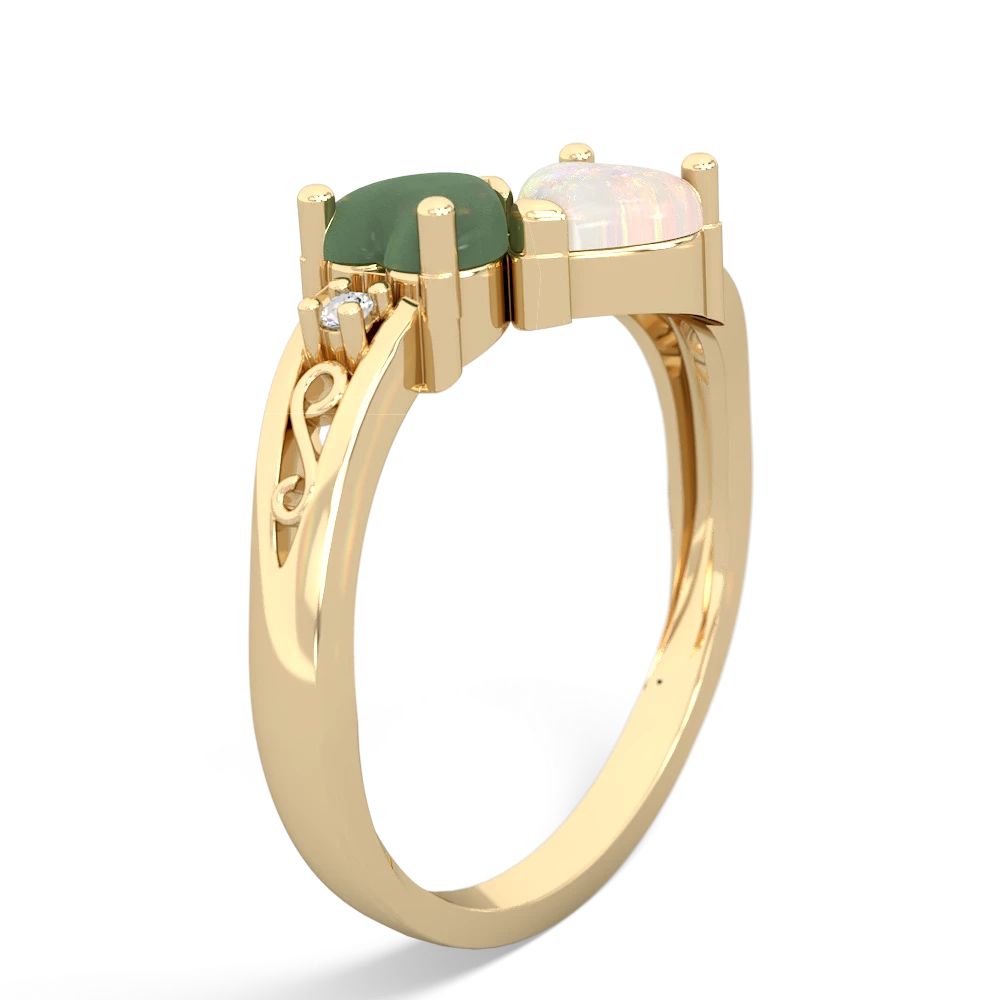 Jade Snuggling Hearts 14K Yellow Gold ring R2178