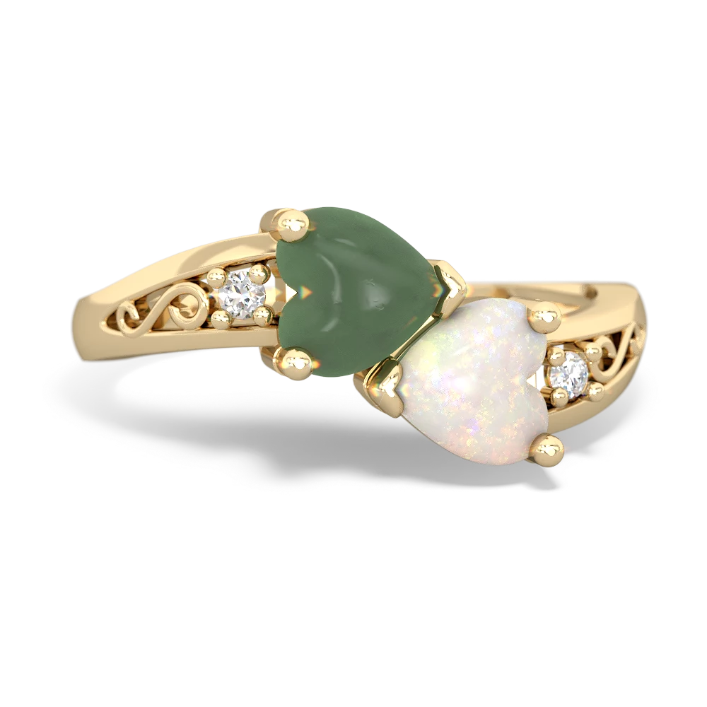 Jade Snuggling Hearts 14K Yellow Gold ring R2178