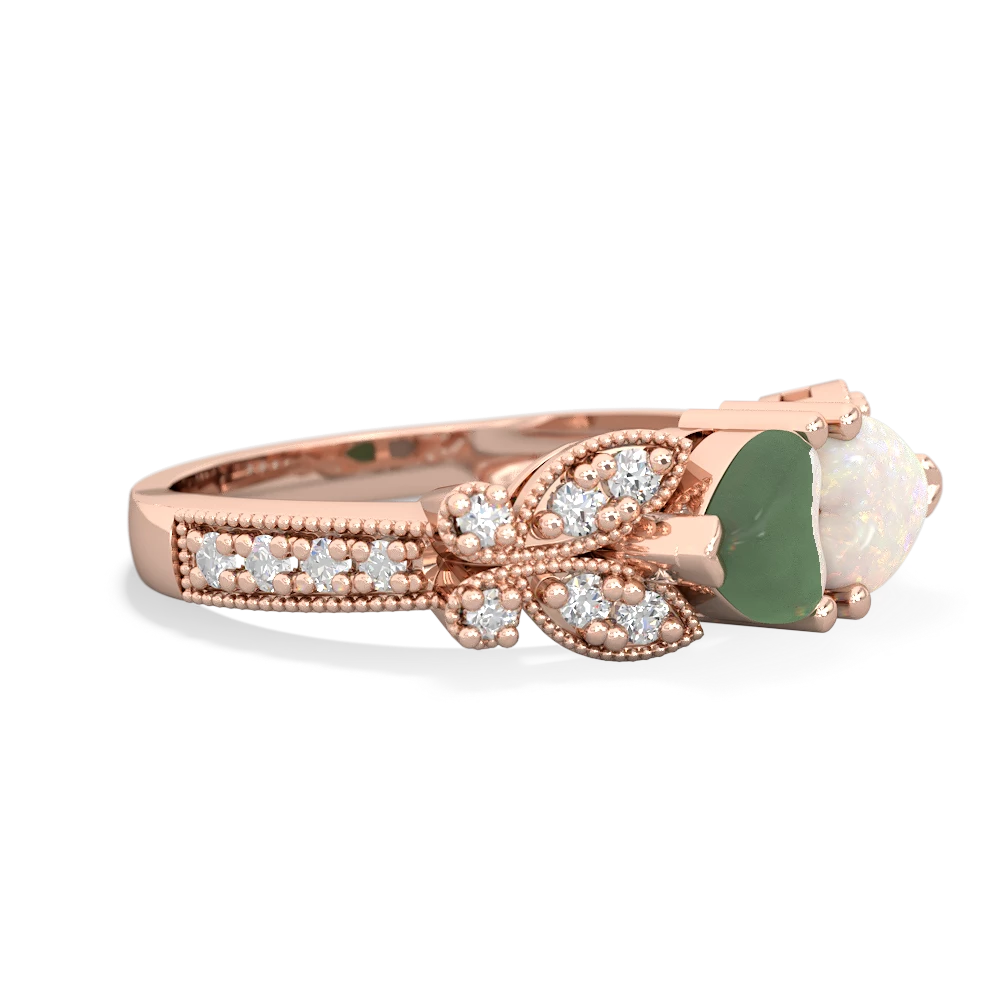 Jade Diamond Butterflies 14K Rose Gold ring R5601