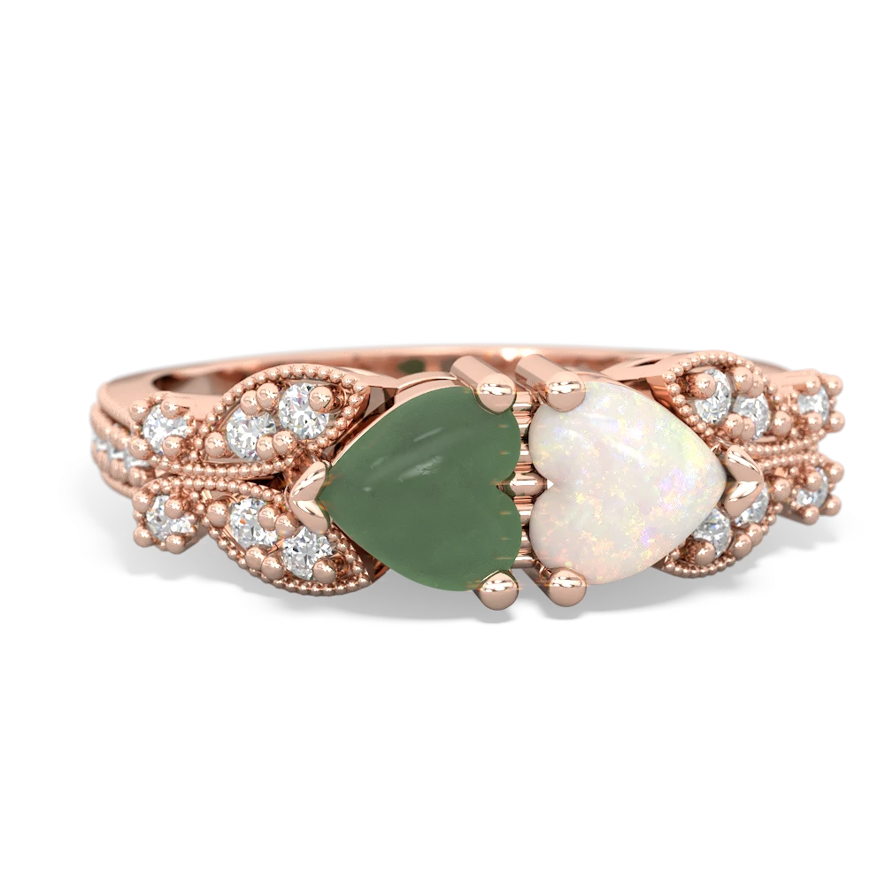 Jade Diamond Butterflies 14K Rose Gold ring R5601