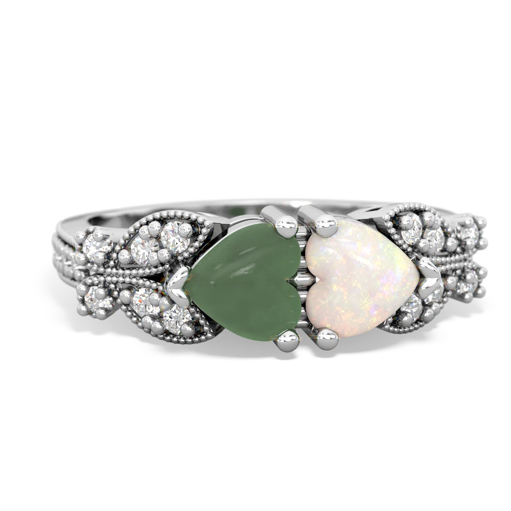 Jade Diamond Butterflies 14K White Gold ring R5601