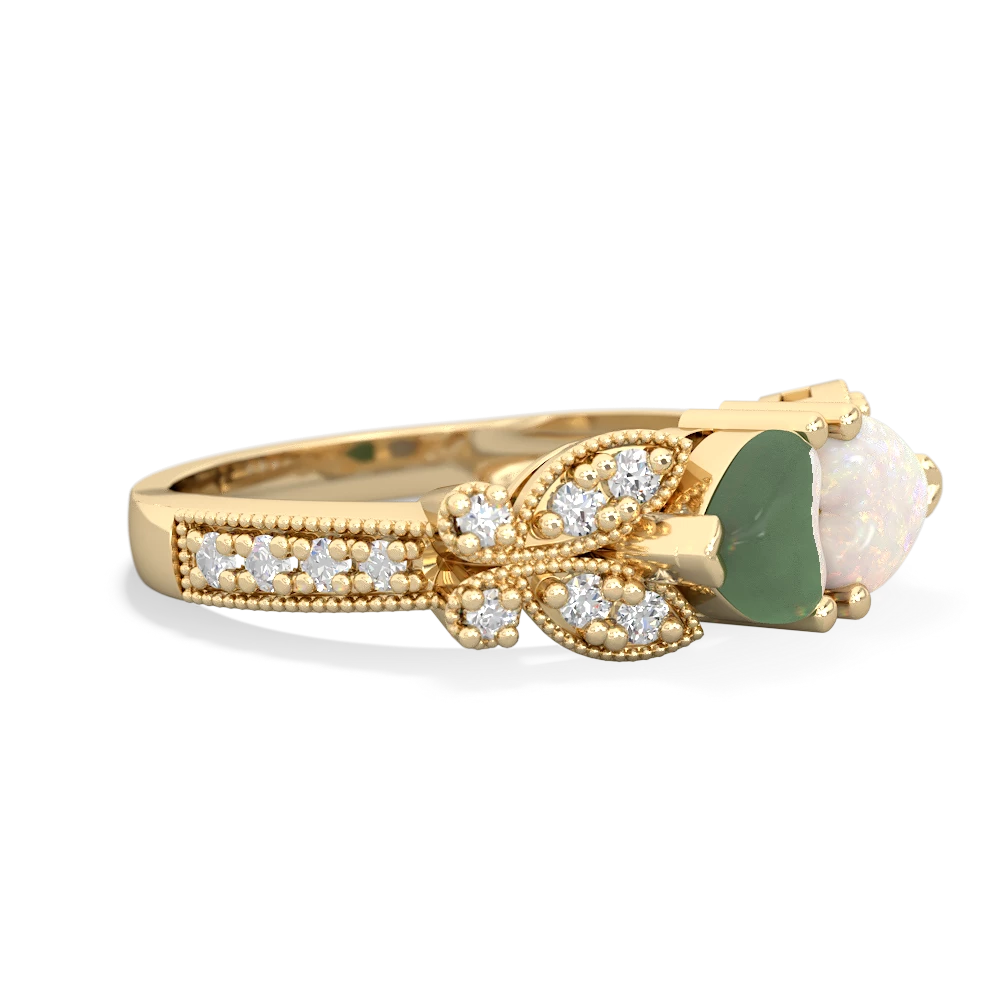 Jade Diamond Butterflies 14K Yellow Gold ring R5601