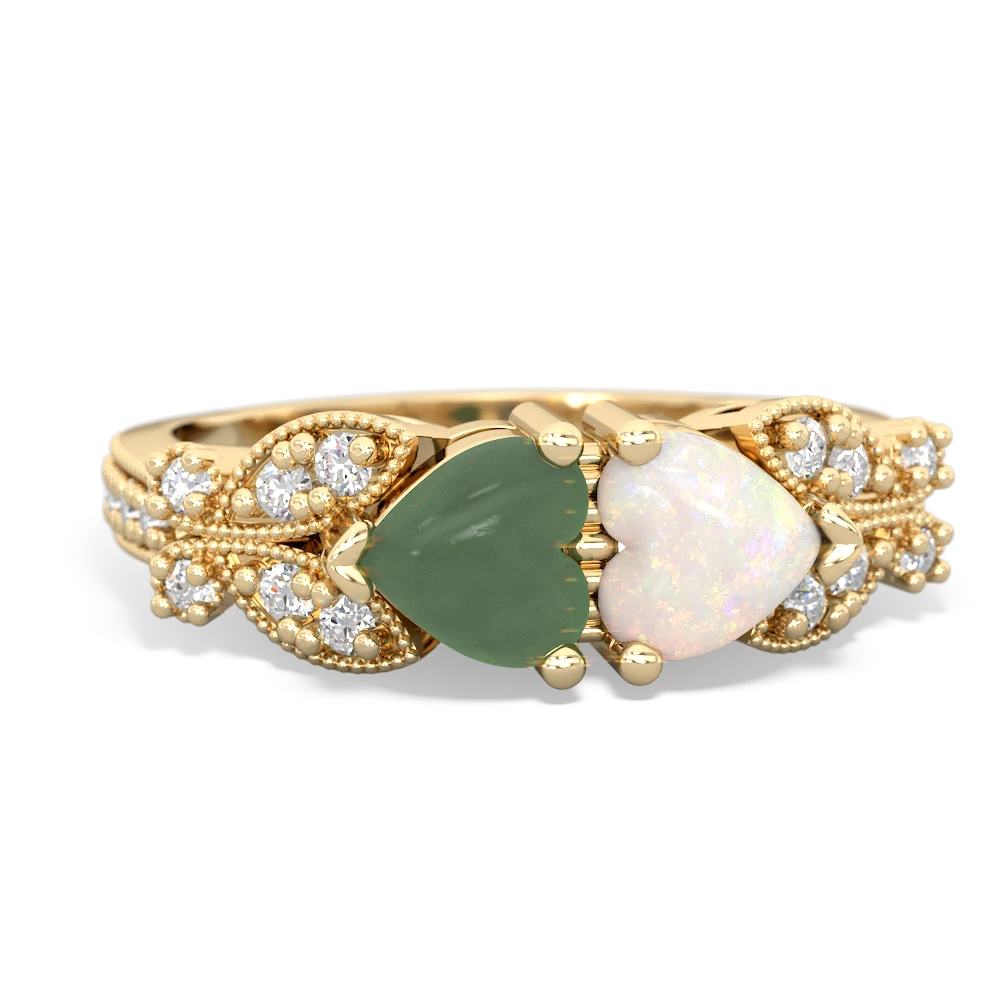 Jade Diamond Butterflies 14K Yellow Gold ring R5601