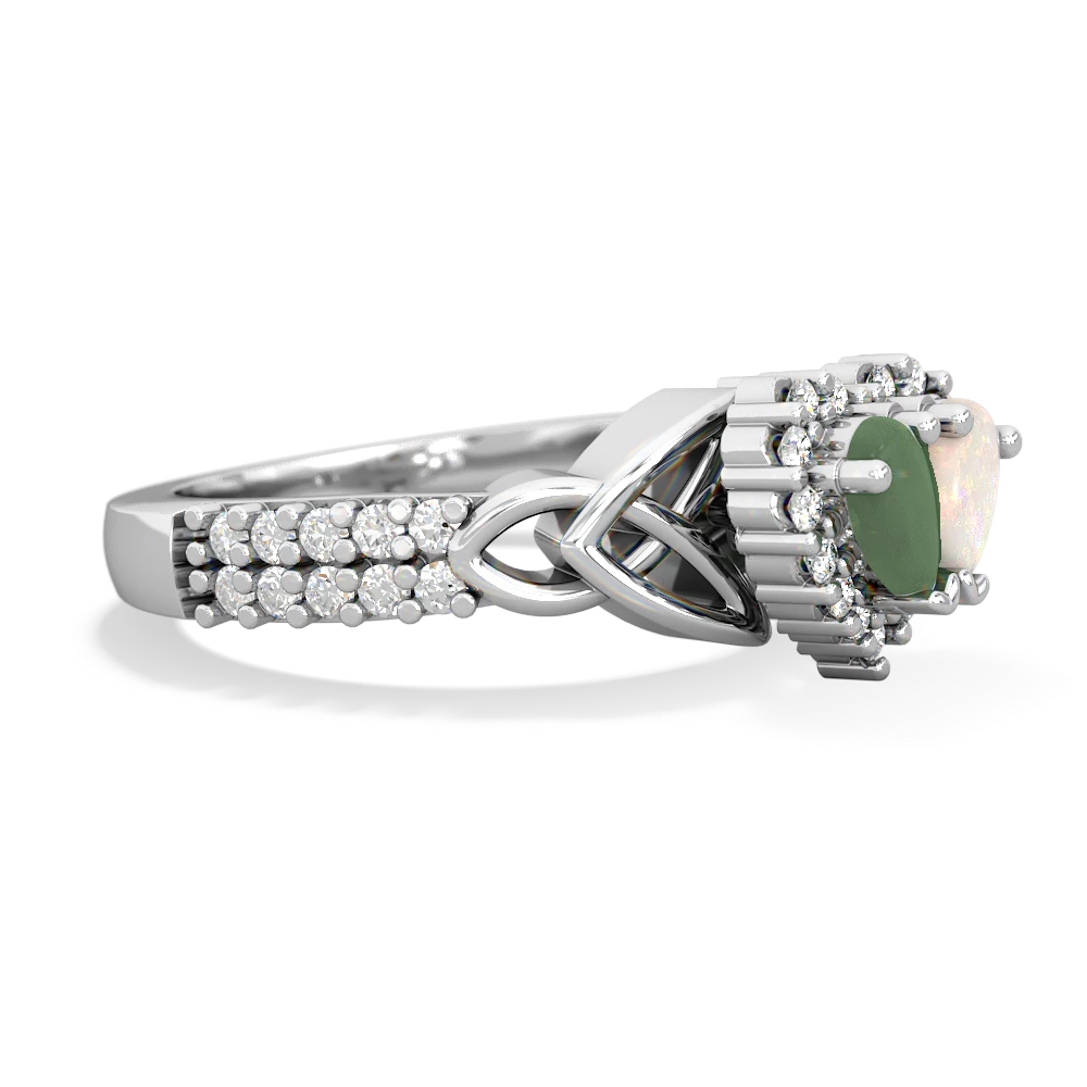 Jade Celtic Knot Two Hearts As One 14K White Gold ring R2644HRT