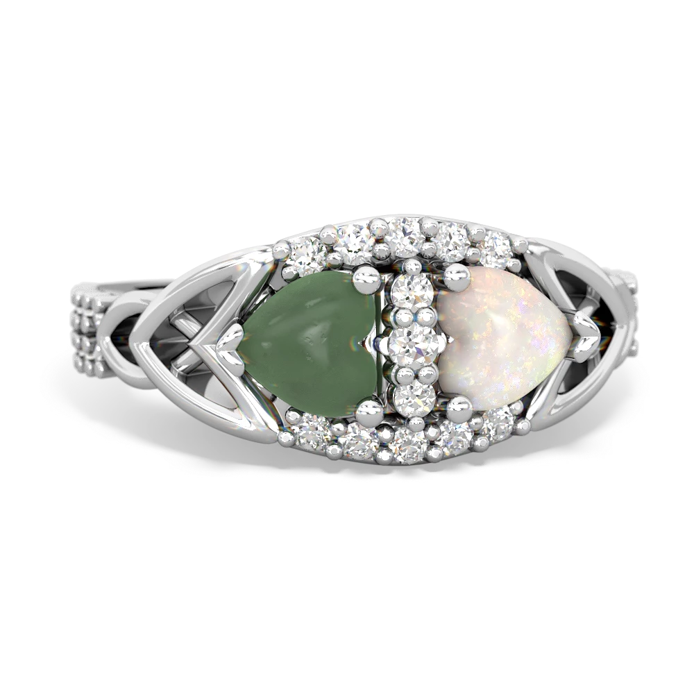 Jade Sparkling Celtic Knot 14K White Gold ring R2645