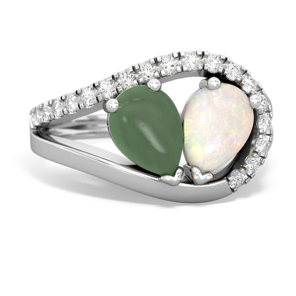 Jade Nestled Heart Keepsake 14K White Gold ring R5650