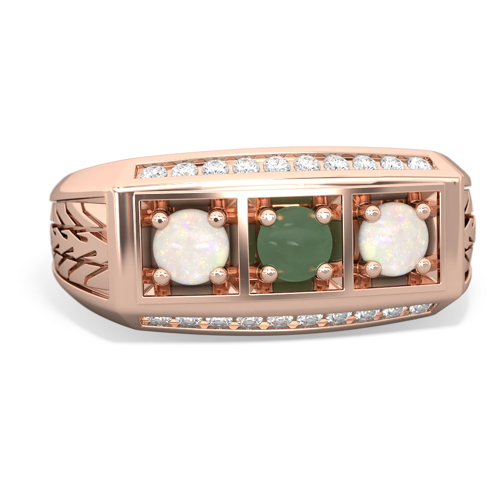 Jade Three Stone Tire Tread Men's 14K Rose Gold ring R0520