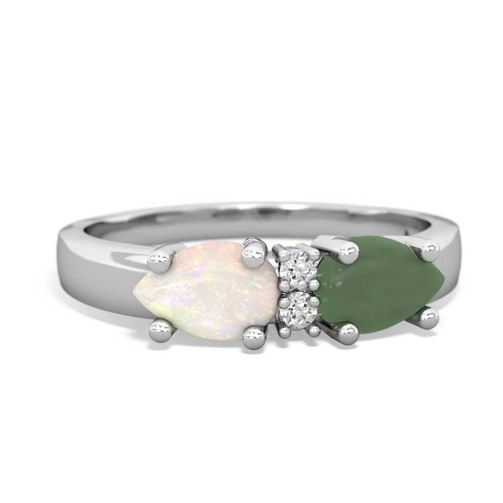 Jade Pear Bowtie 14K White Gold ring R0865