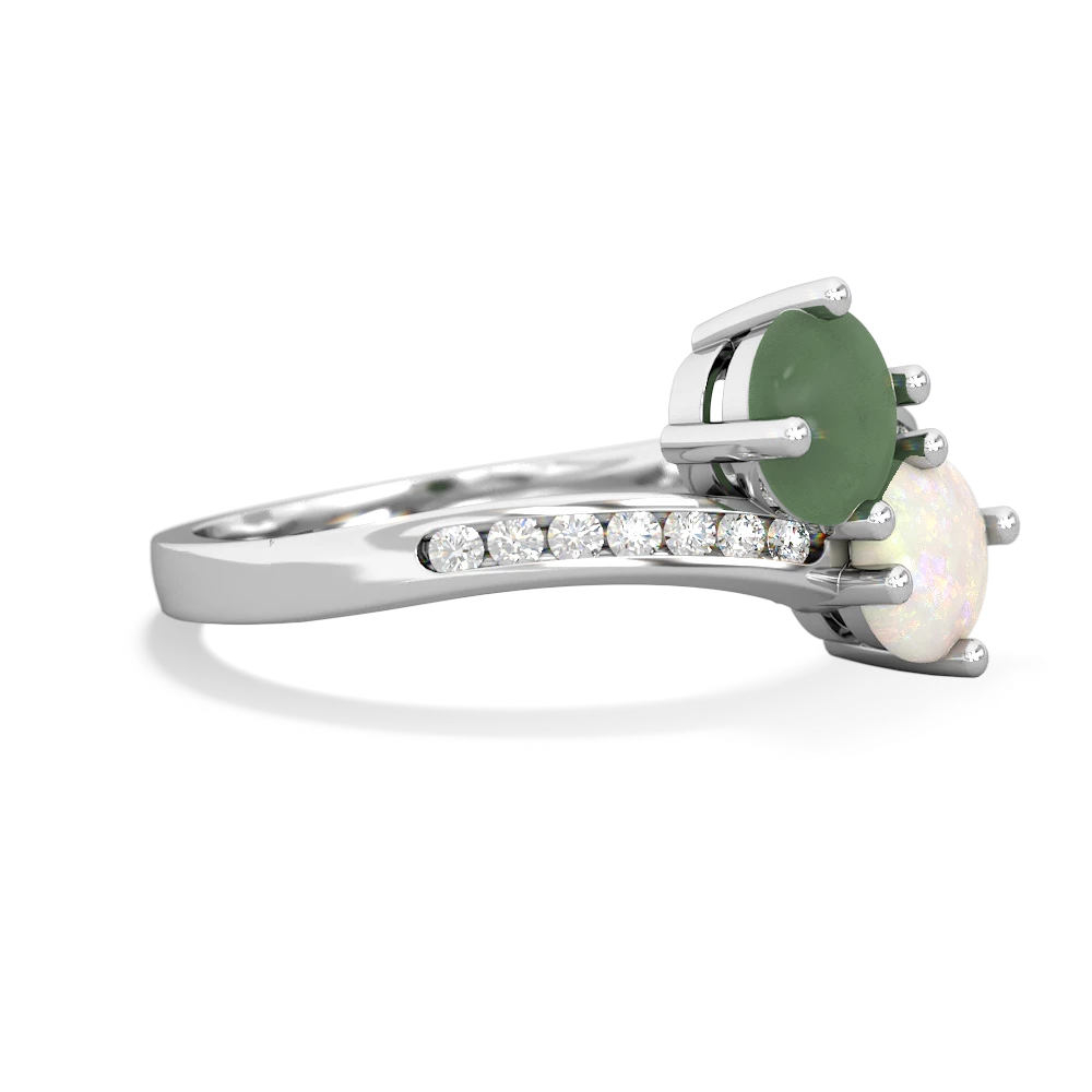 Jade Channel Set Two Stone 14K White Gold ring R5303