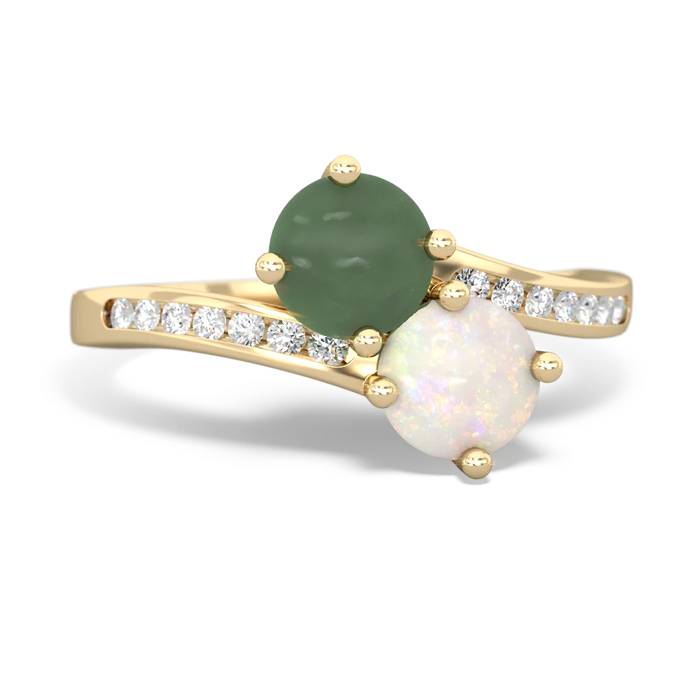 Jade Channel Set Two Stone 14K Yellow Gold ring R5303