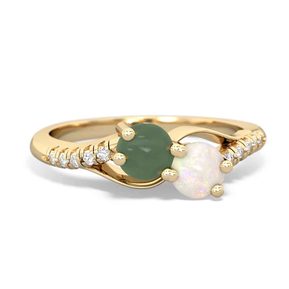 Jade Infinity Pave Two Stone 14K Yellow Gold ring R5285