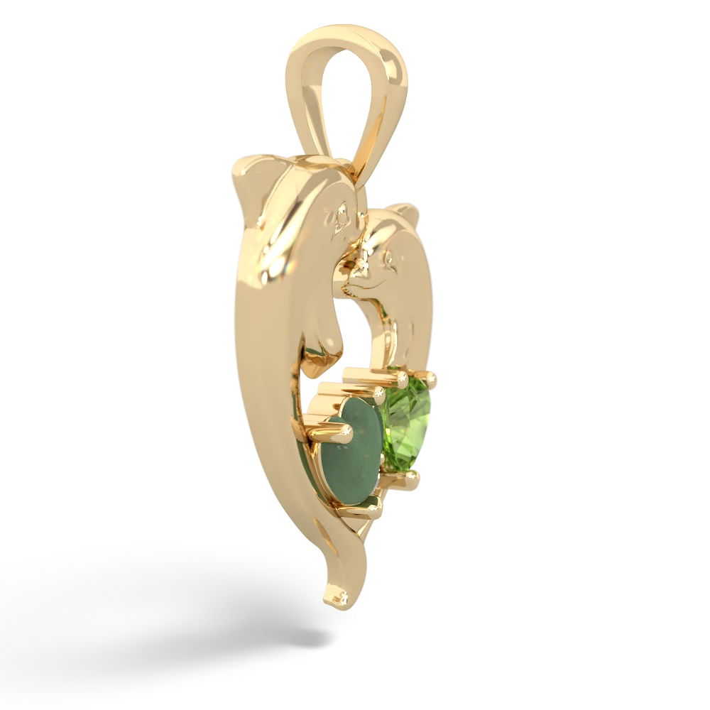 Jade Dolphin Heart 14K Yellow Gold pendant P5820