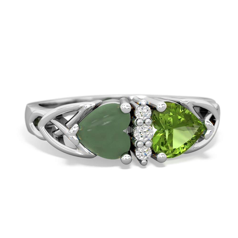 Jade Celtic Knot Double Heart 14K White Gold ring R5040