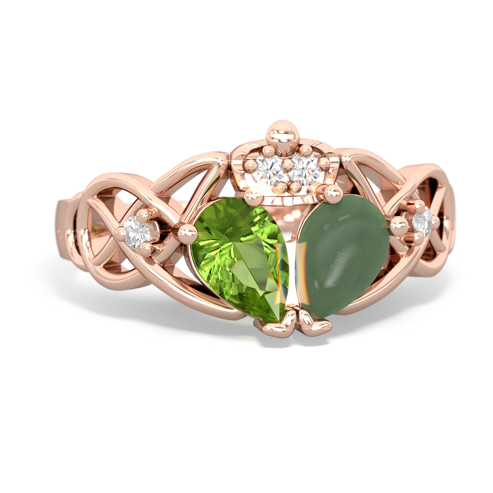 Jade 'One Heart' Celtic Knot Claddagh 14K Rose Gold ring R5322