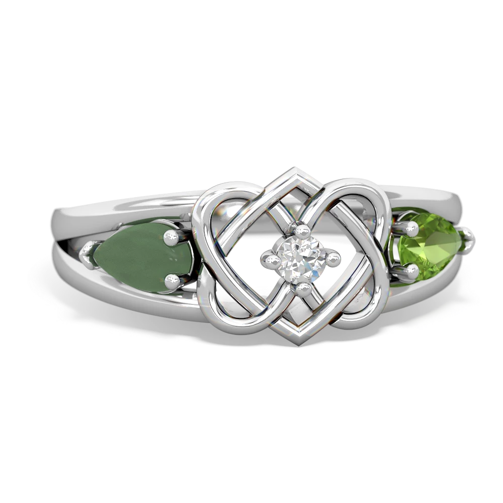 Jade Hearts Intertwined 14K White Gold ring R5880