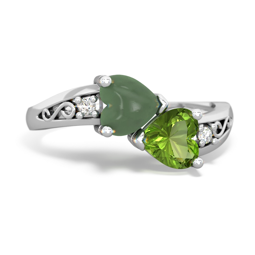 Jade Snuggling Hearts 14K White Gold ring R2178