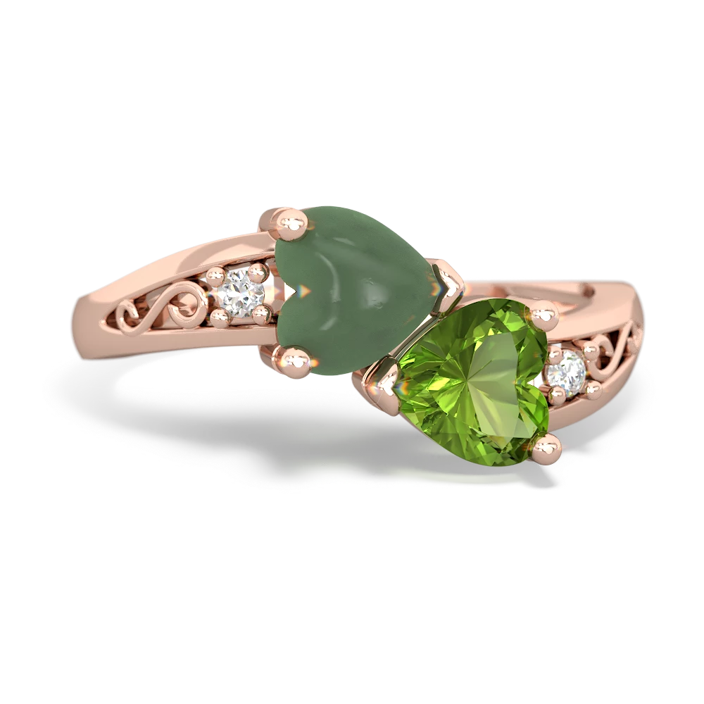 Jade Snuggling Hearts 14K Rose Gold ring R2178