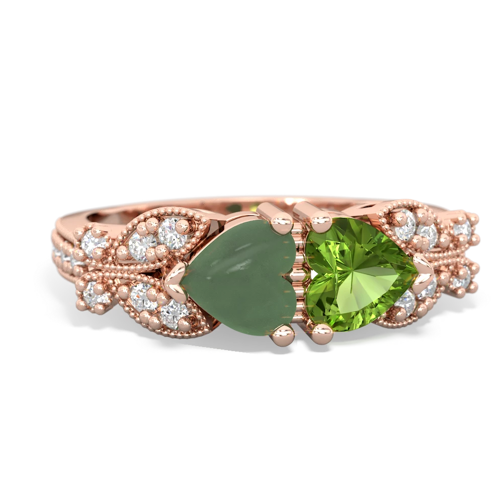 Jade Diamond Butterflies 14K Rose Gold ring R5601