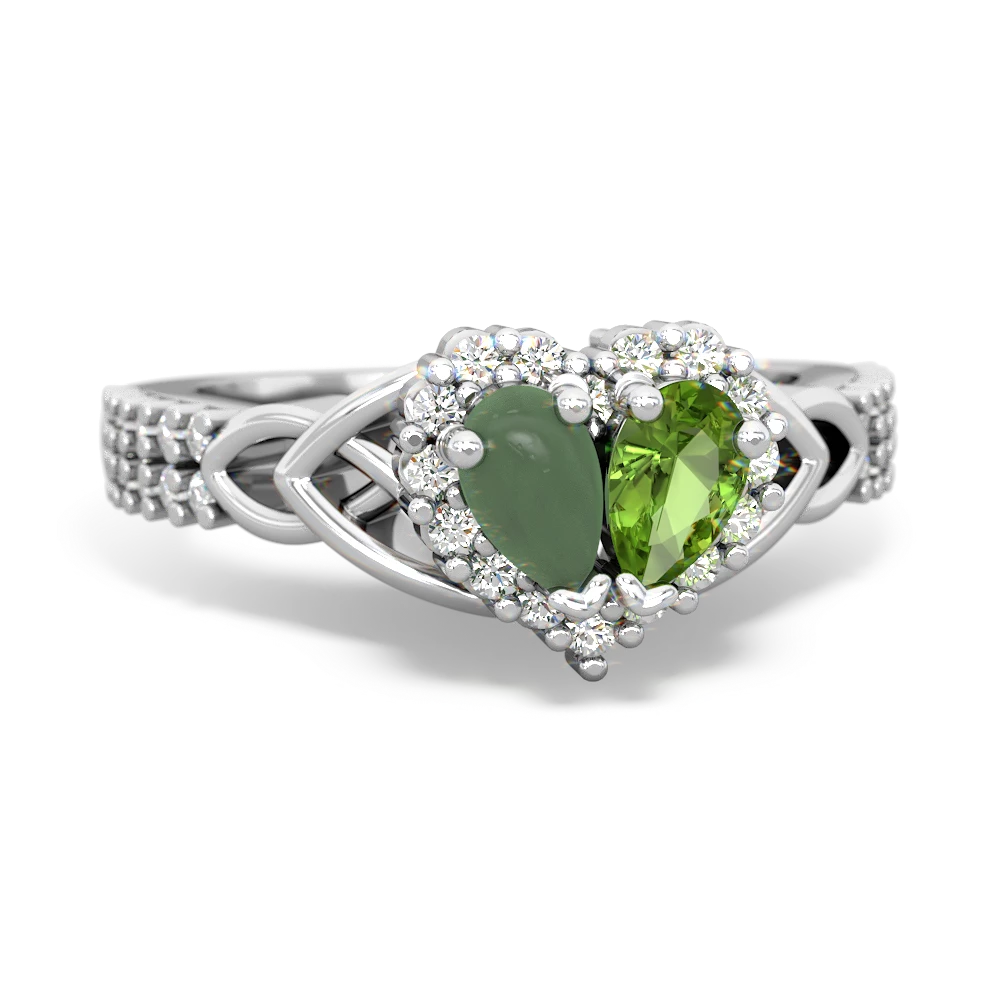 Jade Celtic Knot Two Hearts As One 14K White Gold ring R2644HRT