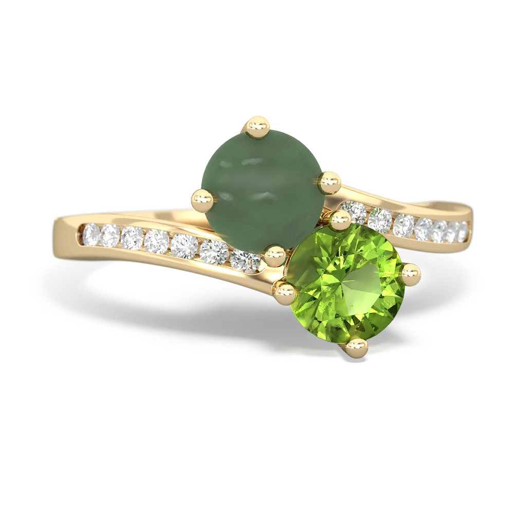 Jade Peridot Channel Set Two Stone ring 14K Yellow Gold