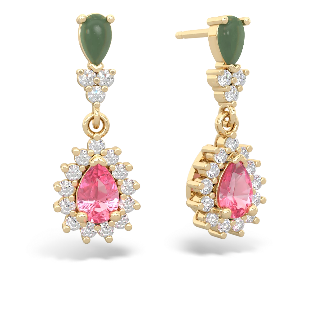 Jade Halo Pear Dangle 14K Yellow Gold earrings E1882