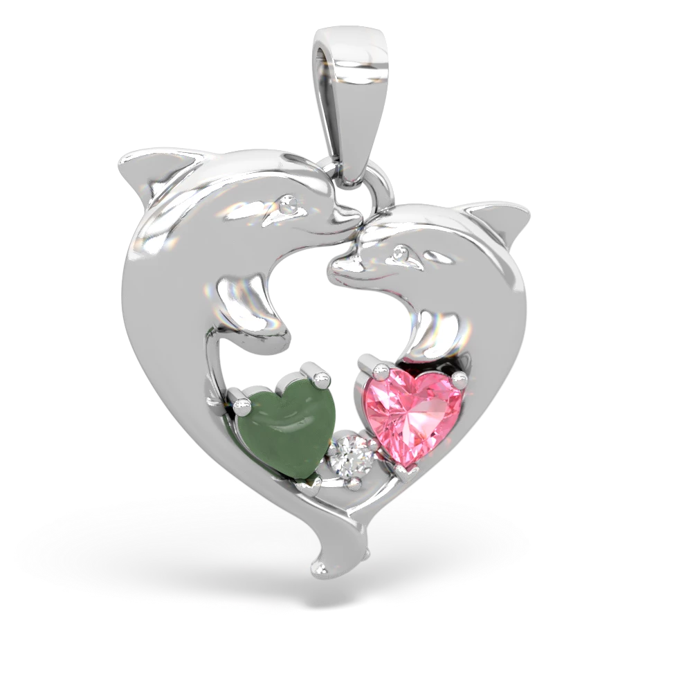 Jade Dolphin Heart 14K White Gold pendant P5820