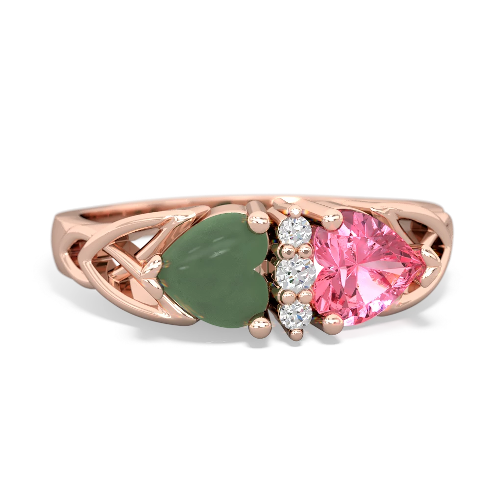 Jade Celtic Knot Double Heart 14K Rose Gold ring R5040