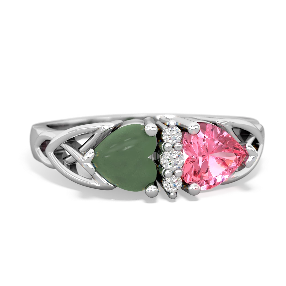 Jade Celtic Knot Double Heart 14K White Gold ring R5040