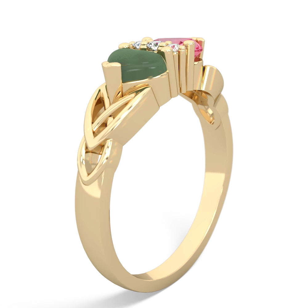 Jade Celtic Knot Double Heart 14K Yellow Gold ring R5040