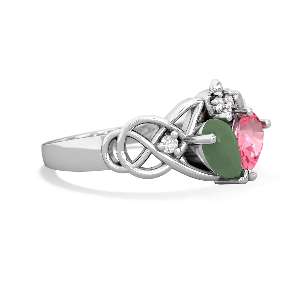 Jade 'One Heart' Celtic Knot Claddagh 14K White Gold ring R5322