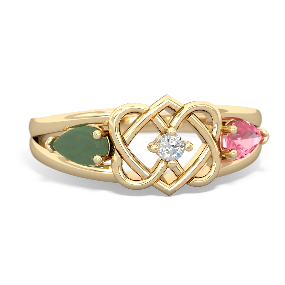 Jade Hearts Intertwined 14K Yellow Gold ring R5880