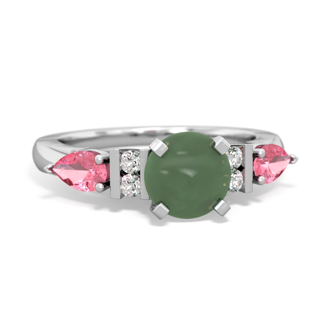 Jade 6Mm Round Eternal Embrace Engagement 14K White Gold ring R2005