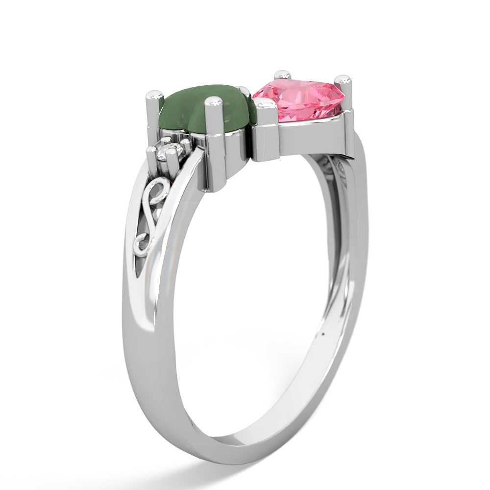 Jade Snuggling Hearts 14K White Gold ring R2178