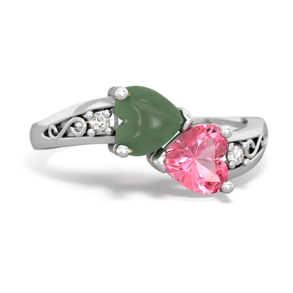 Jade Snuggling Hearts 14K White Gold ring R2178