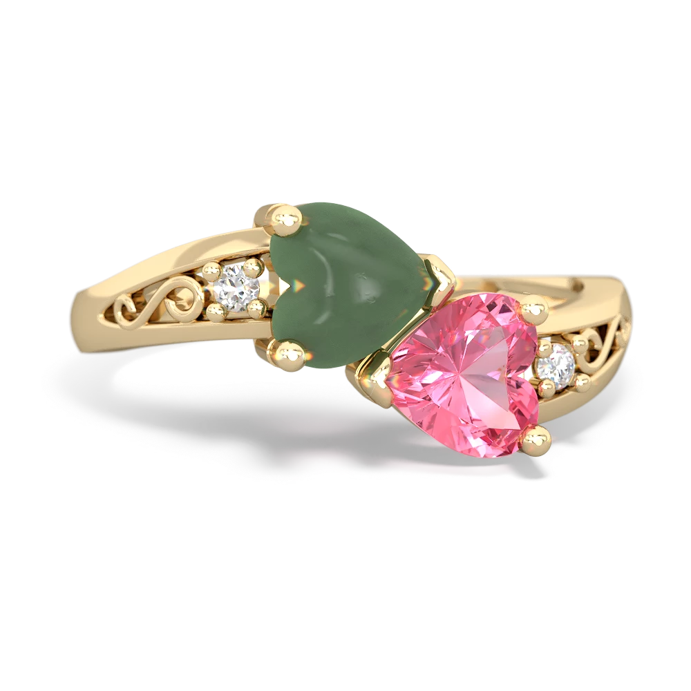 Jade Snuggling Hearts 14K Yellow Gold ring R2178