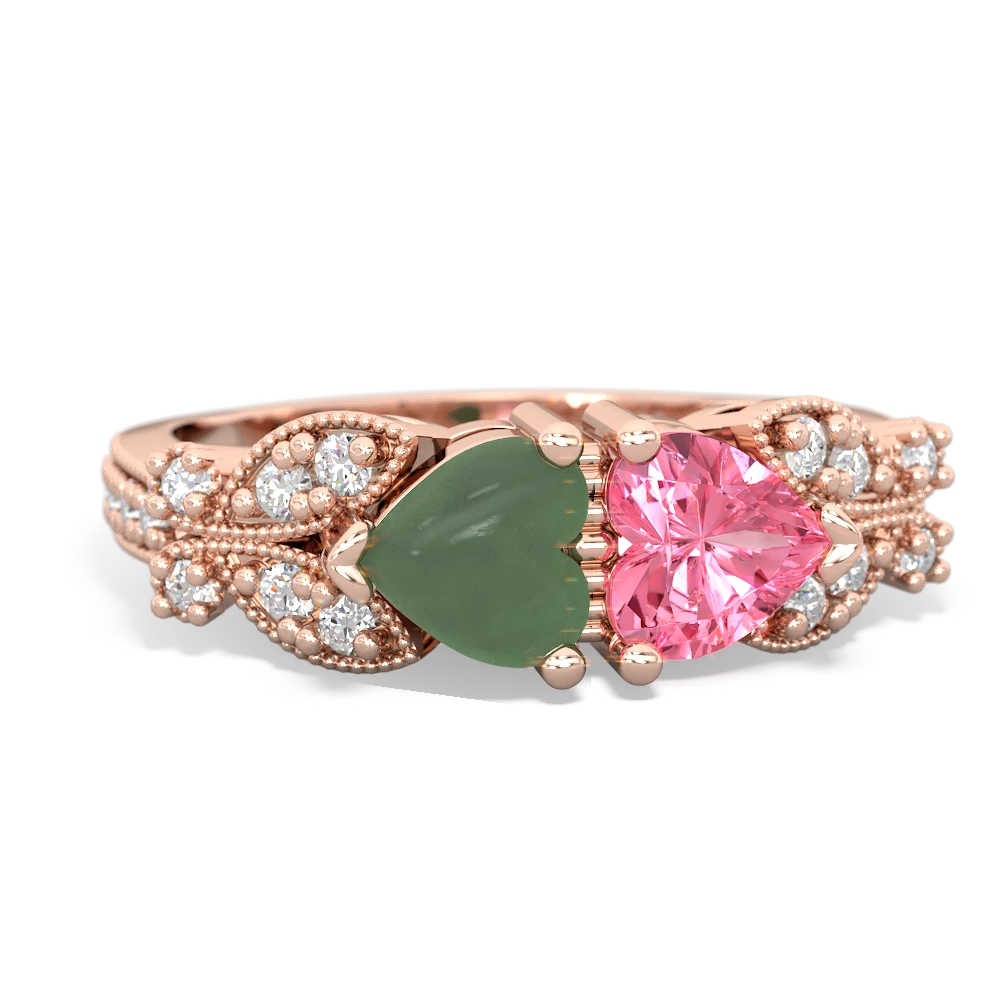 Jade Diamond Butterflies 14K Rose Gold ring R5601