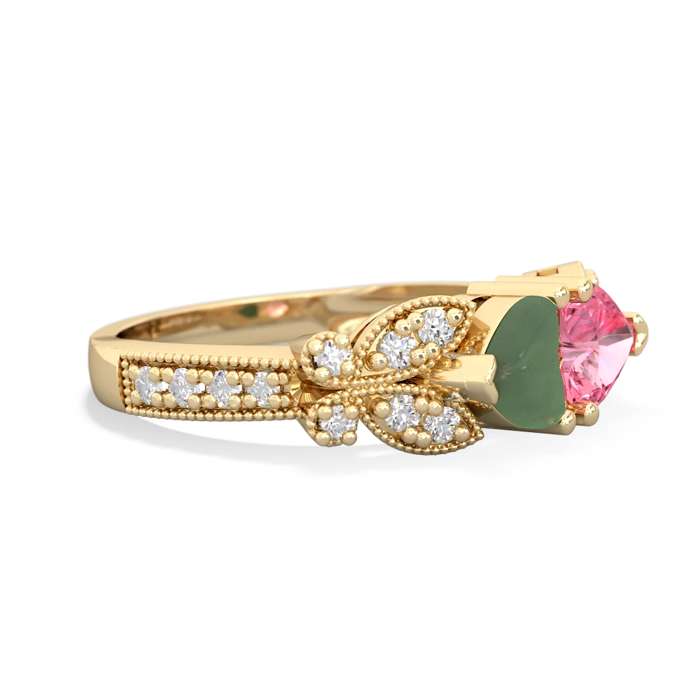 Jade Diamond Butterflies 14K Yellow Gold ring R5601