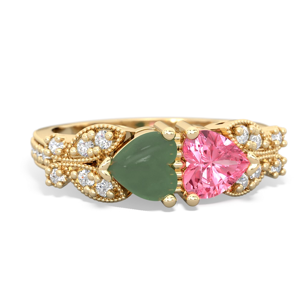 Jade Diamond Butterflies 14K Yellow Gold ring R5601