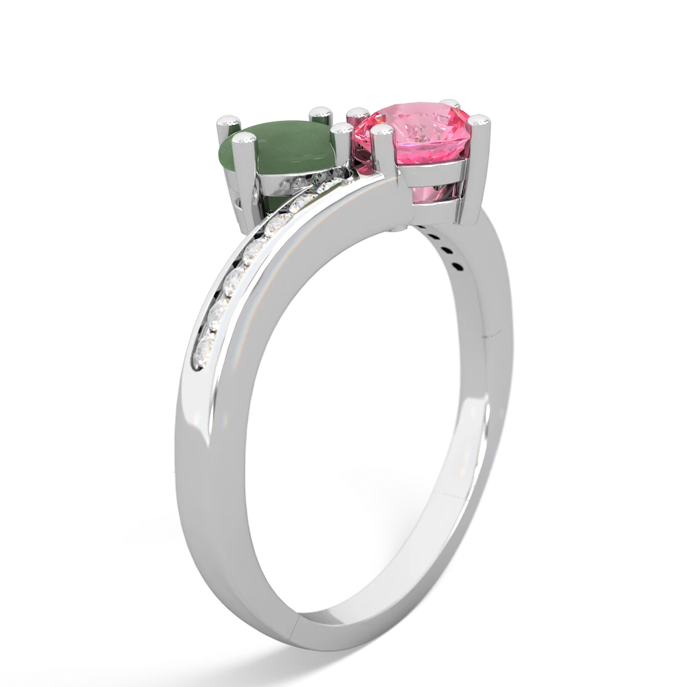 Jade Channel Set Two Stone 14K White Gold ring R5303