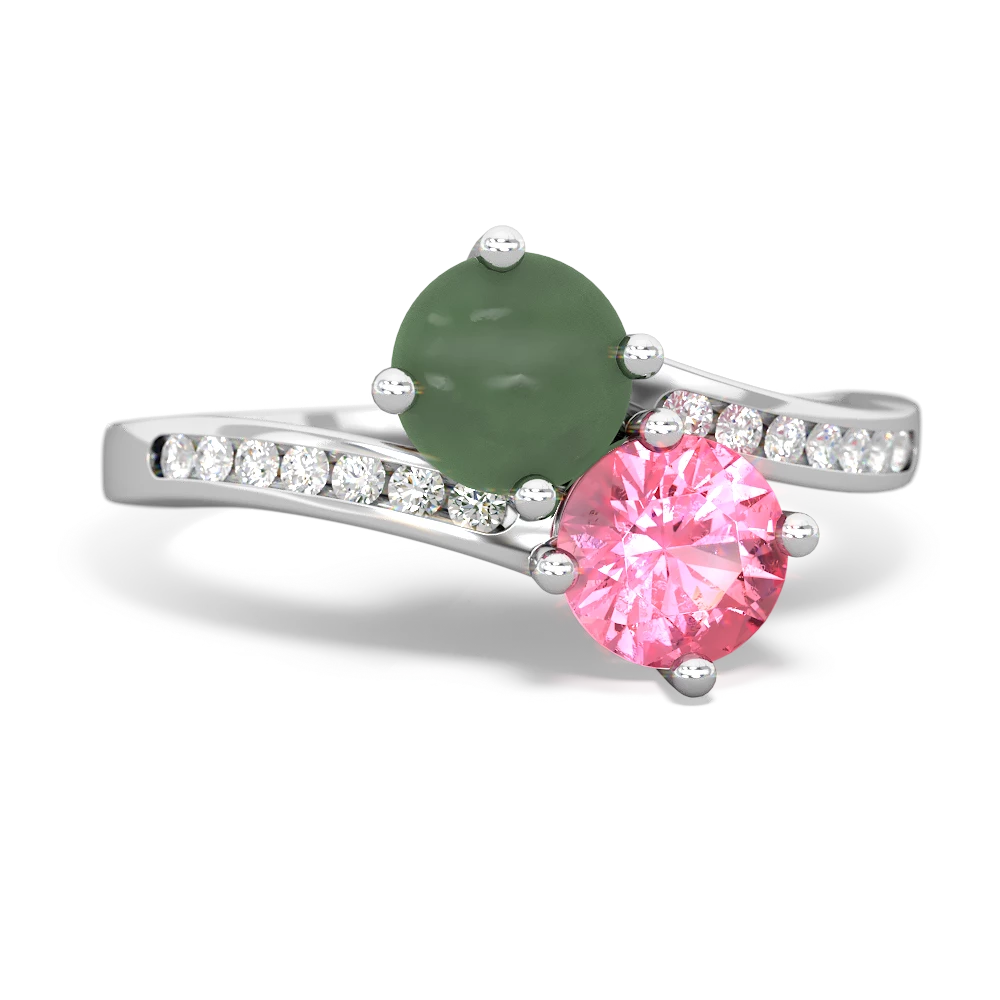 Jade Channel Set Two Stone 14K White Gold ring R5303