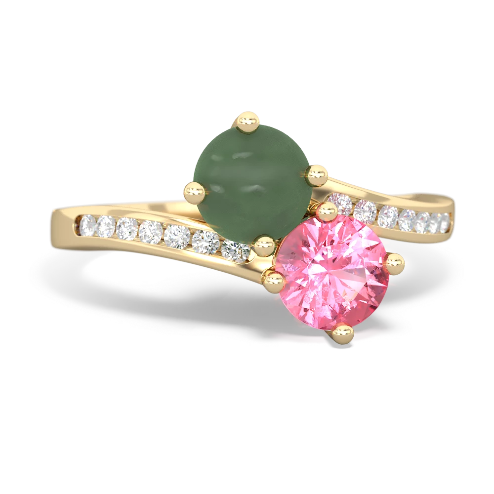 Jade Channel Set Two Stone 14K Yellow Gold ring R5303